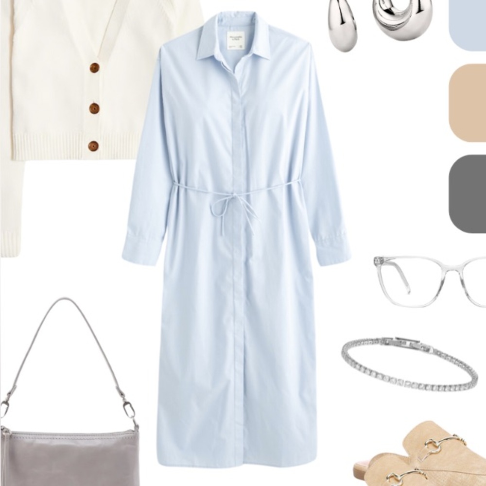 Abercrombie & Fitch long sleeve tie midi shirt dress